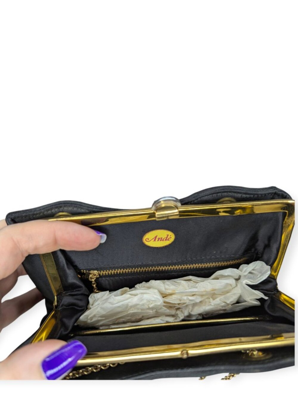 Ande Classic Black Shoulder Evening Bag with Adjustable Gold Tone Chain Strap - Picture 4 of 15